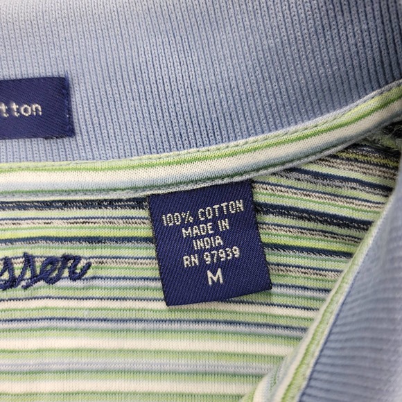 Alan Flusser Shirt Mens Medium Green Striped Polo‎ Golf Classic - Picture 6 of 12